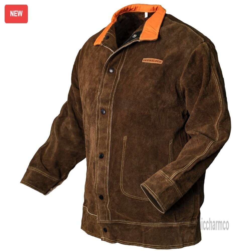 Heavy Duty Leather Welding Jacket, Flame Resistant, Tool Pocket, Adult Sizes